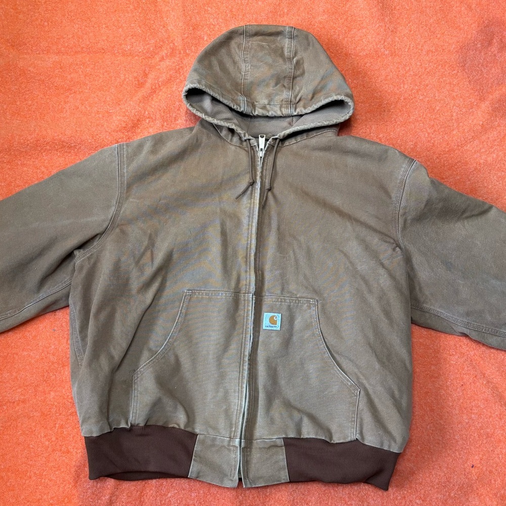 Carhartt Men’s Brown Hooded Canvas Puffer Jacket